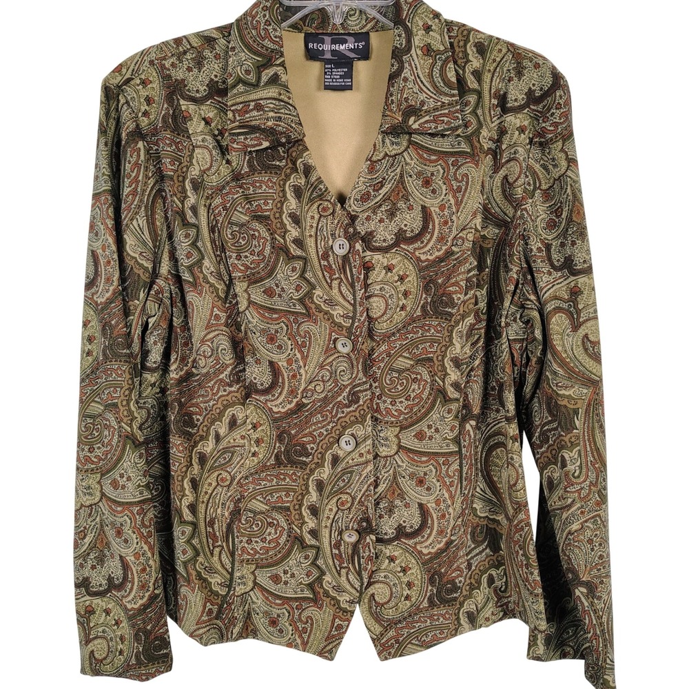 NWT Requirements Womens SZ L Paisley Button Front Jacket Earth Tones Boho Core